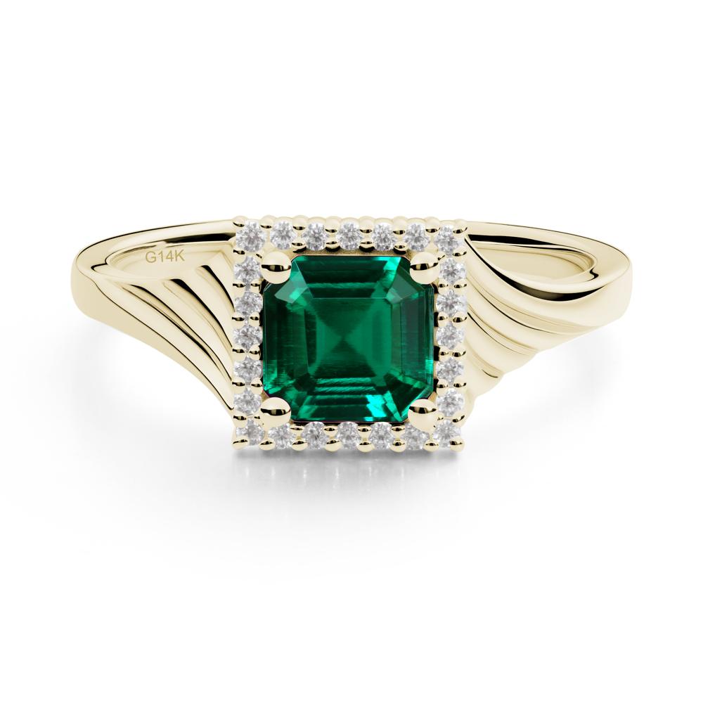 Asscher Cut Emerald Halo Ring - LUO Jewelry #metal_14k yellow gold
