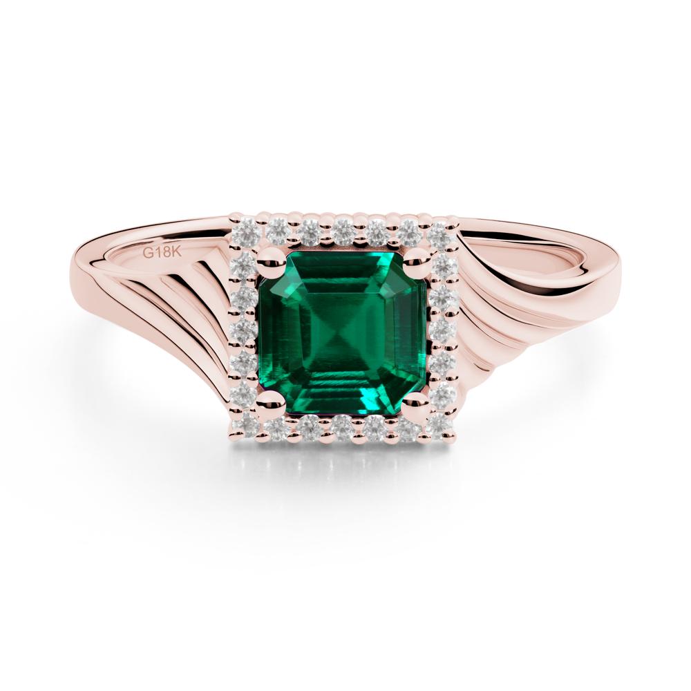Asscher Cut Emerald Halo Ring - LUO Jewelry #metal_18k rose gold