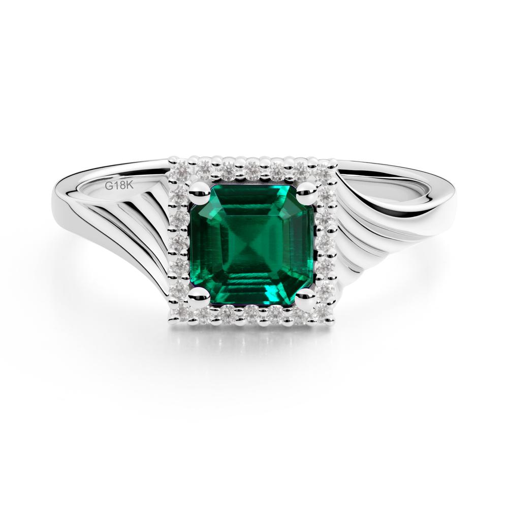 Asscher Cut Emerald Halo Ring - LUO Jewelry #metal_18k white gold