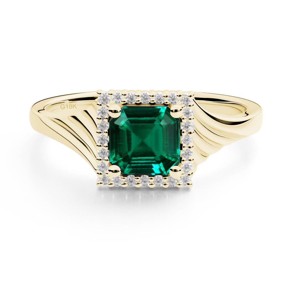 Asscher Cut Emerald Halo Ring - LUO Jewelry #metal_18k yellow gold