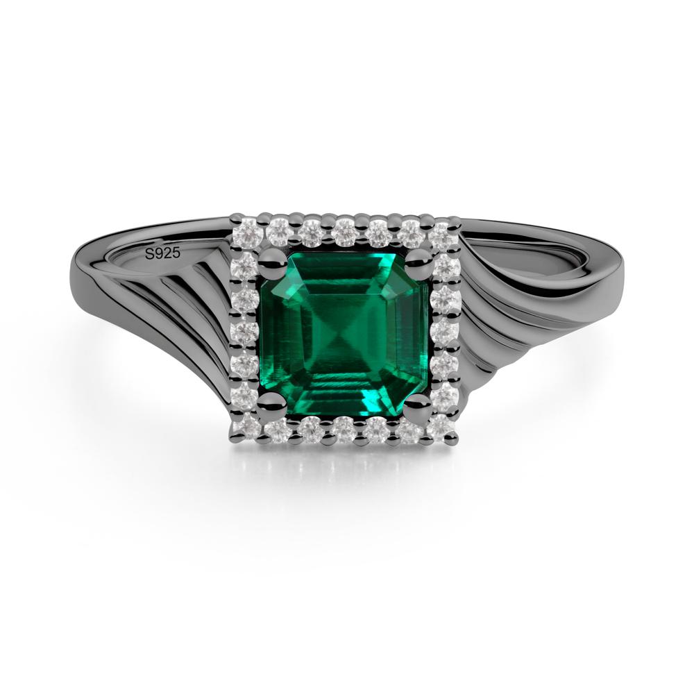 Asscher Cut Emerald Halo Ring - LUO Jewelry #metal_black finish sterling silver