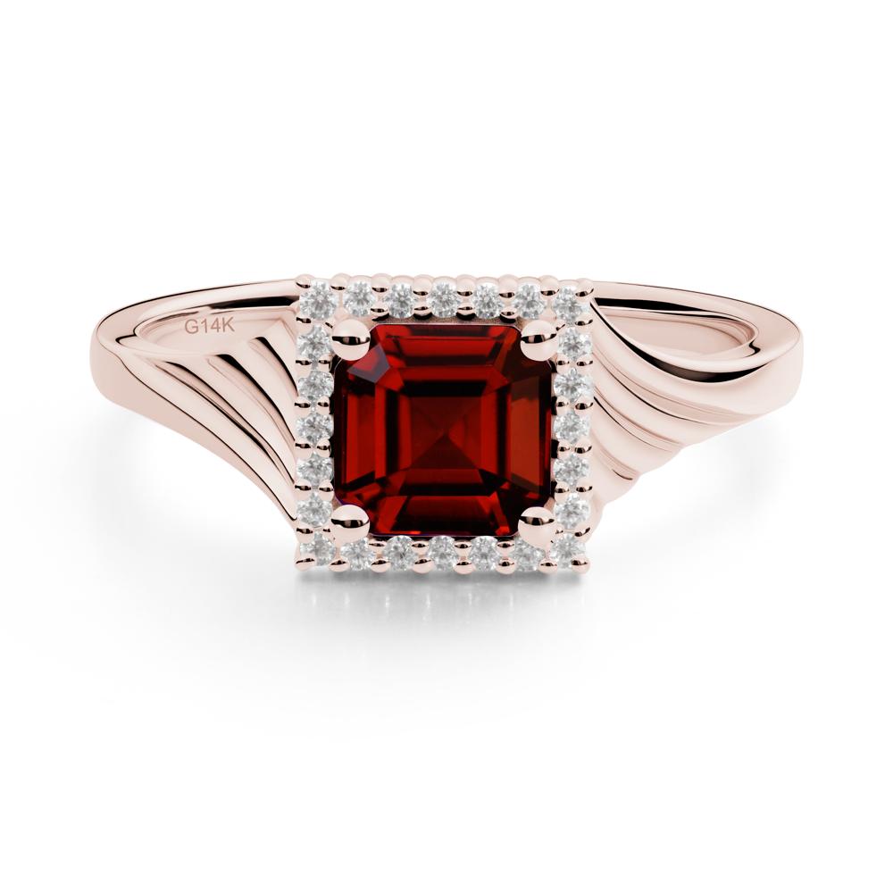 Asscher Cut Garnet Halo Ring - LUO Jewelry #metal_14k rose gold