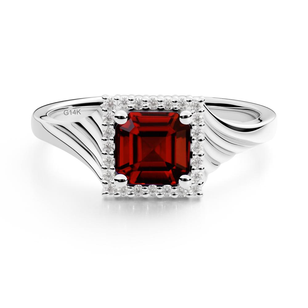 Asscher Cut Garnet Halo Ring - LUO Jewelry #metal_14k white gold