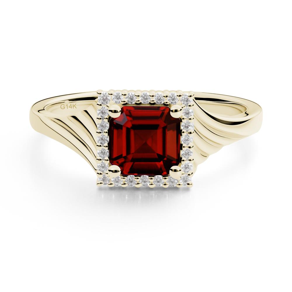 Asscher Cut Garnet Halo Ring - LUO Jewelry #metal_14k yellow gold