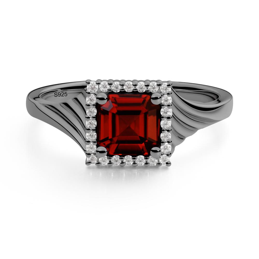 Asscher Cut Garnet Halo Ring - LUO Jewelry #metal_black finish sterling silver