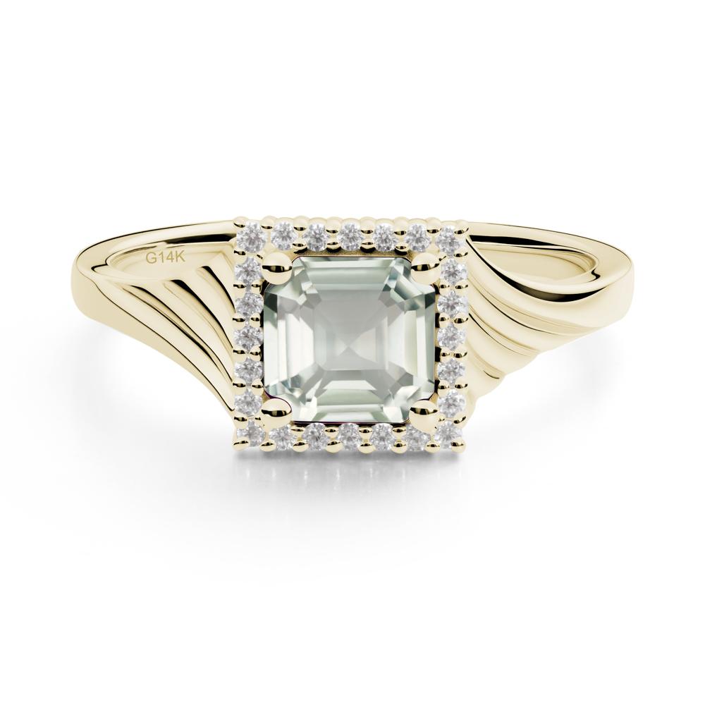 Asscher Cut Green Amethyst Halo Ring - LUO Jewelry #metal_14k yellow gold
