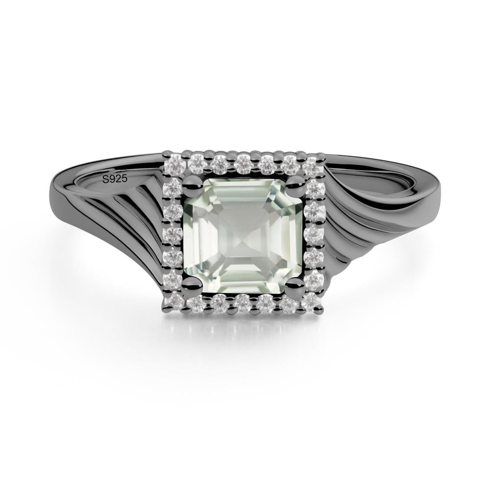 Asscher Cut Green Amethyst Halo Ring - LUO Jewelry #metal_black finish sterling silver