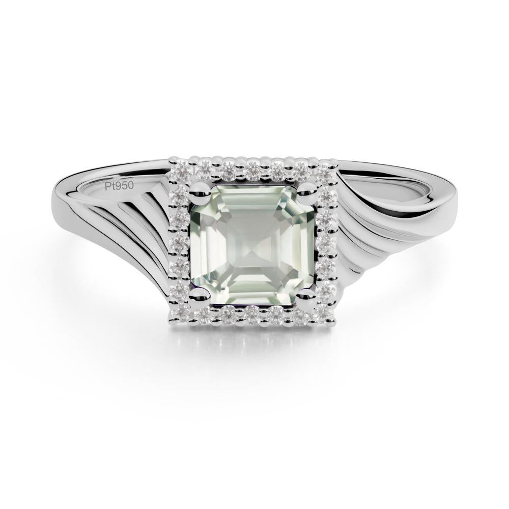 Asscher Cut Green Amethyst Halo Ring - LUO Jewelry #metal_platinum