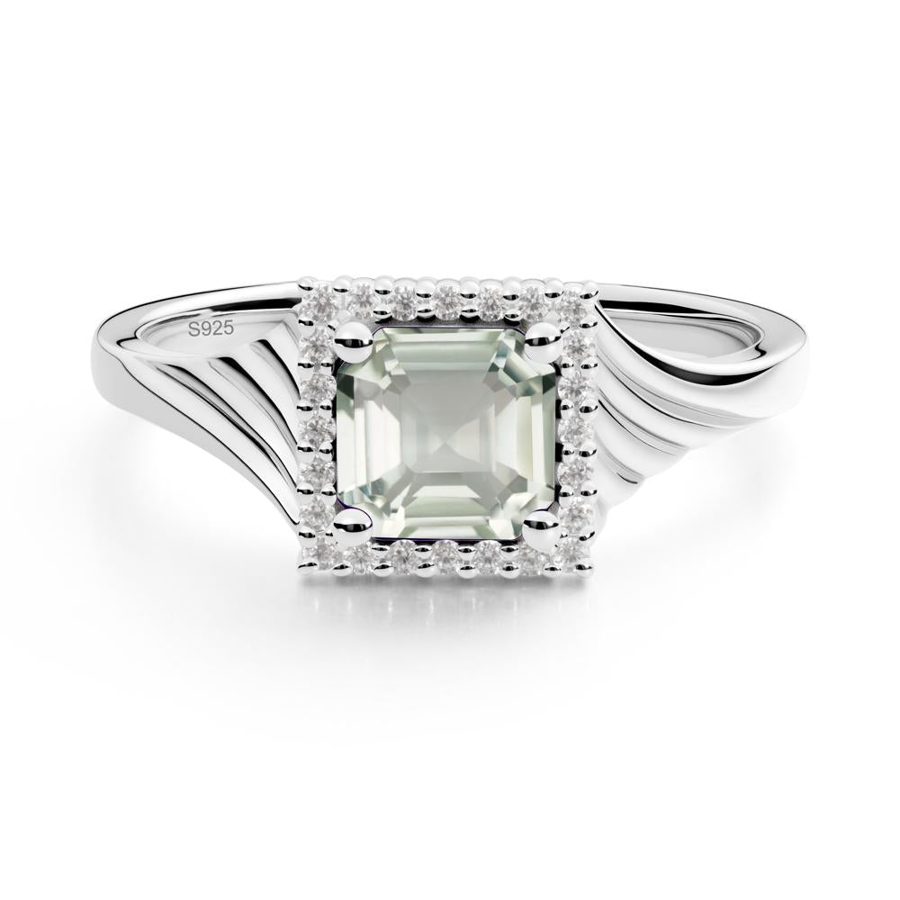 Asscher Cut Green Amethyst Halo Ring - LUO Jewelry #metal_sterling silver