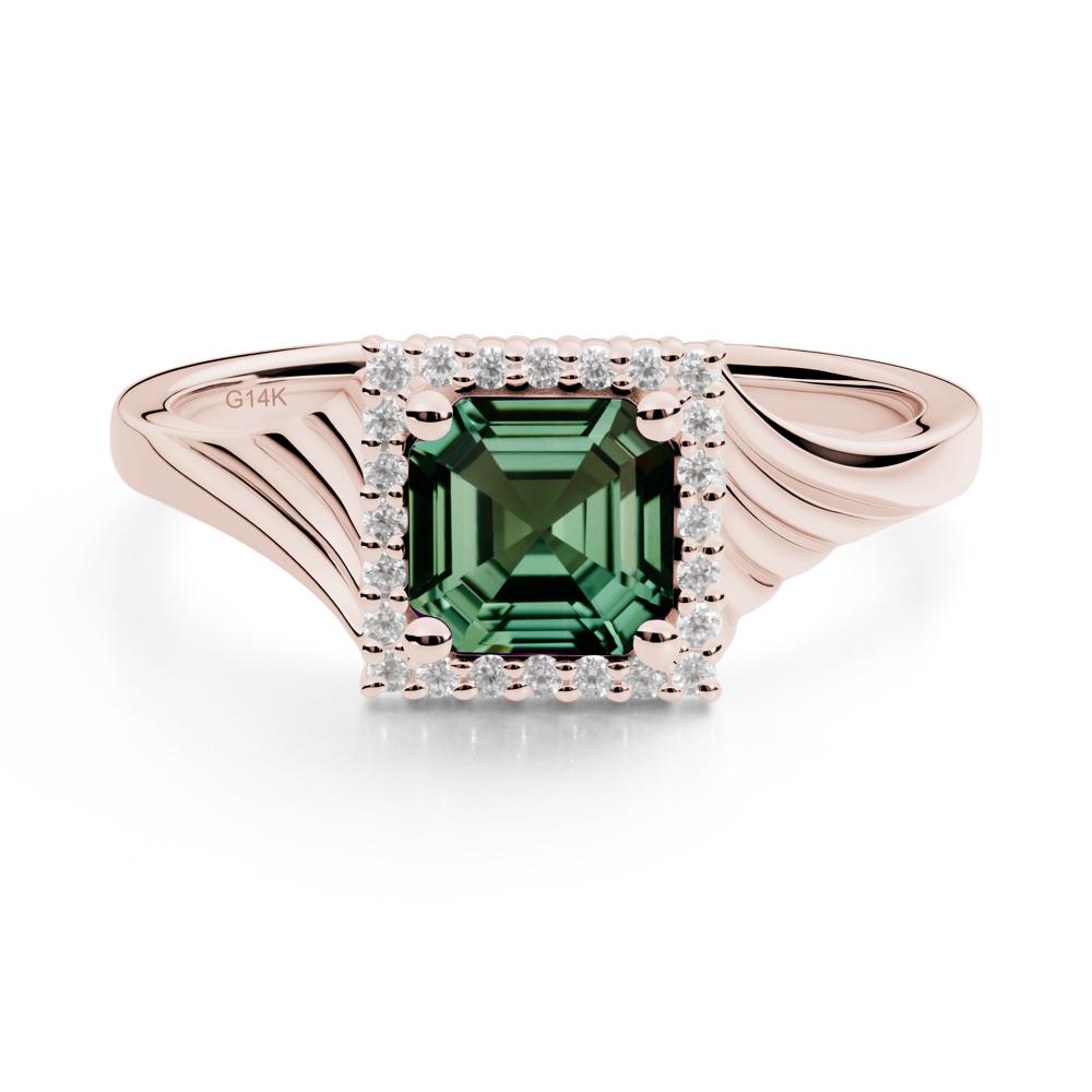 Geometric Halo Green Sapphire Statement Ring - LUO Jewelry #metal_14k rose gold