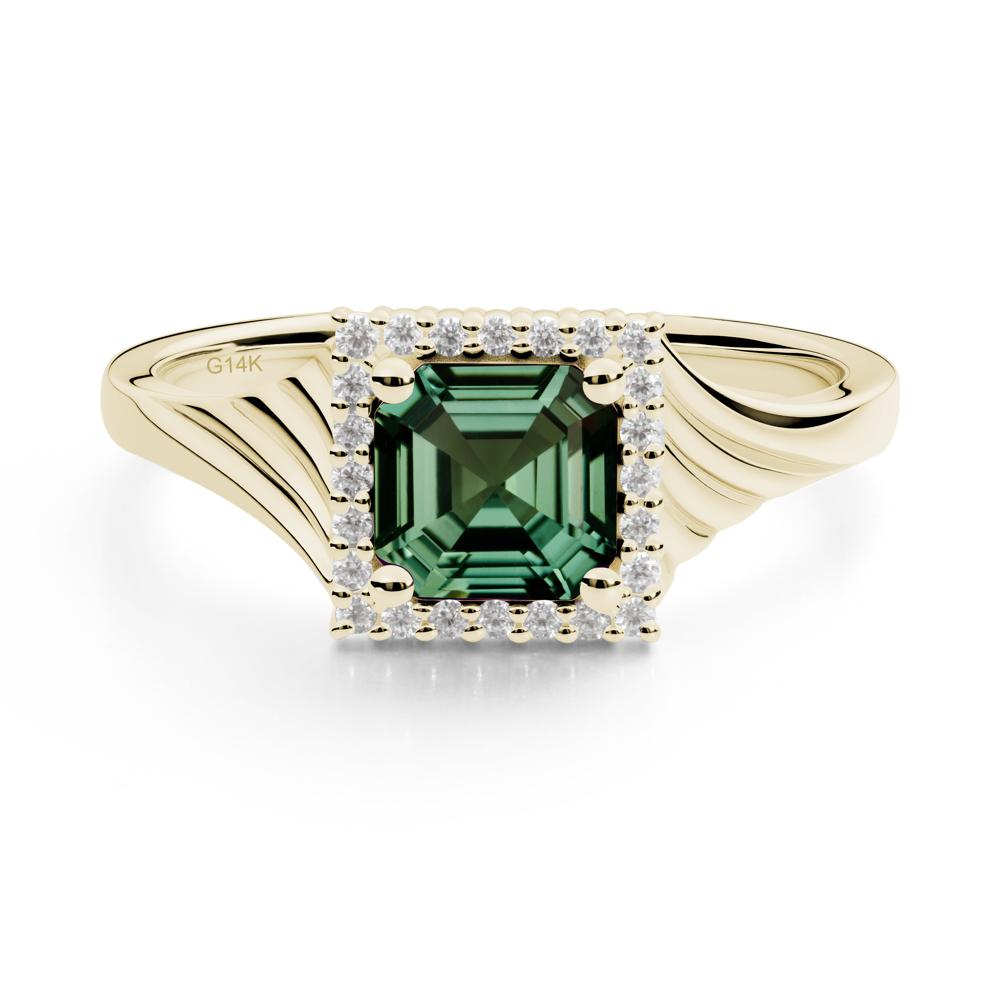 Geometric Halo Green Sapphire Statement Ring - LUO Jewelry #metal_14k yellow gold
