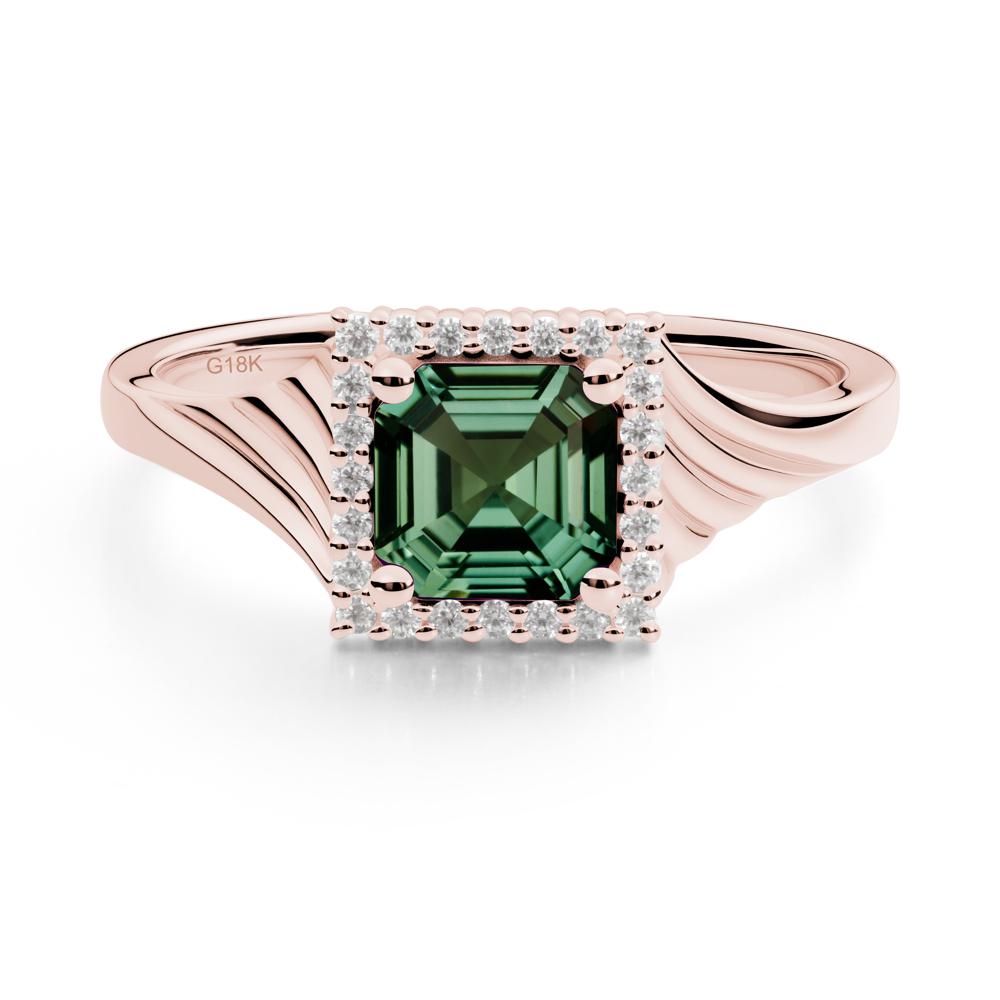 Geometric Halo Green Sapphire Statement Ring - LUO Jewelry #metal_18k rose gold