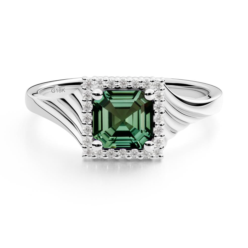 Geometric Halo Green Sapphire Statement Ring - LUO Jewelry #metal_18k white gold