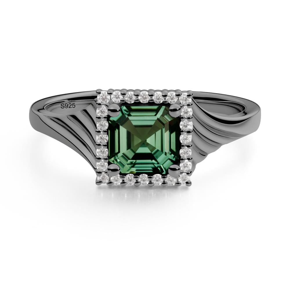 Geometric Halo Green Sapphire Statement Ring - LUO Jewelry #metal_black finish sterling silver