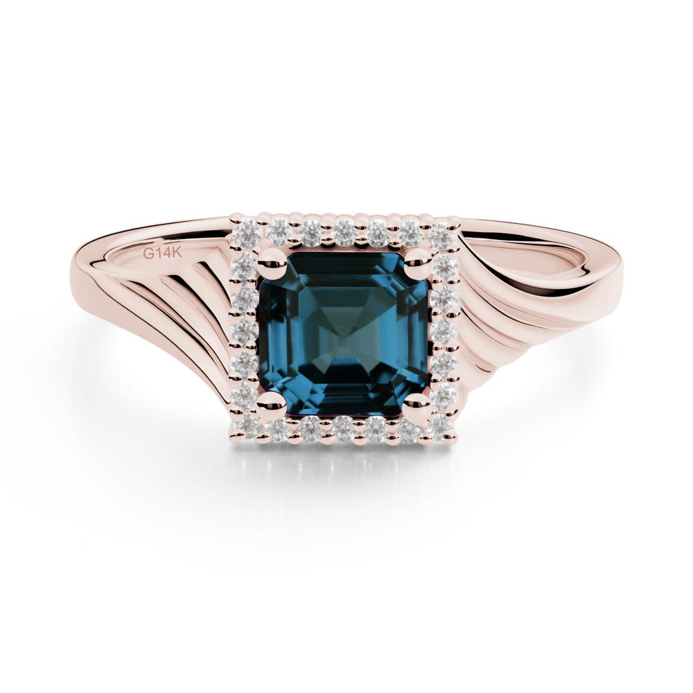 Asscher Cut London Blue Topaz Halo Ring - LUO Jewelry #metal_14k rose gold