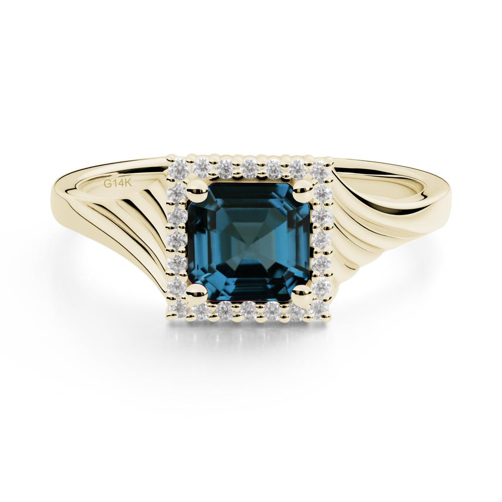 Asscher Cut London Blue Topaz Halo Ring - LUO Jewelry #metal_14k yellow gold