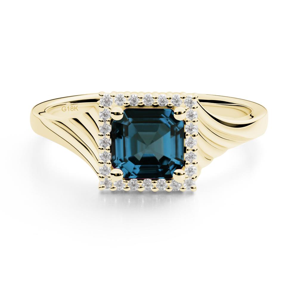 Asscher Cut London Blue Topaz Halo Ring - LUO Jewelry #metal_18k yellow gold