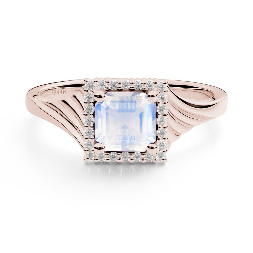 Geometric Halo Moonstone Statement Ring - LUO Jewelry #metal_14k rose gold