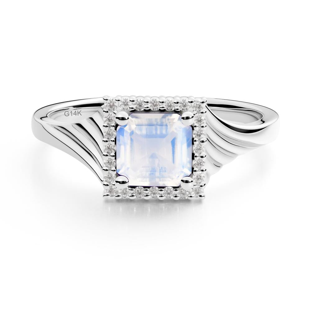 Geometric Halo Moonstone Statement Ring - LUO Jewelry #metal_14k white gold