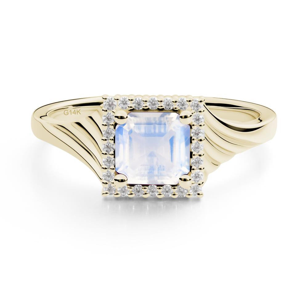 Geometric Halo Moonstone Statement Ring - LUO Jewelry #metal_14k yellow gold