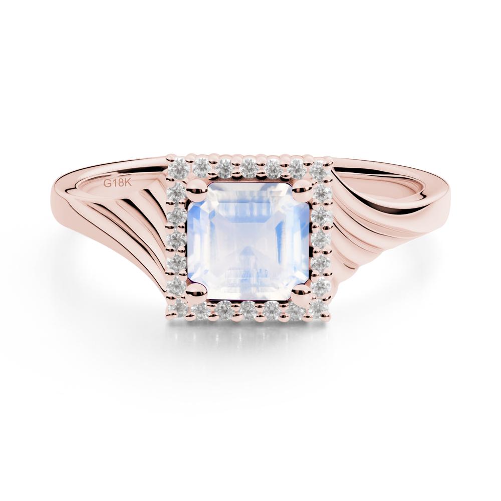 Geometric Halo Moonstone Statement Ring - LUO Jewelry #metal_18k rose gold