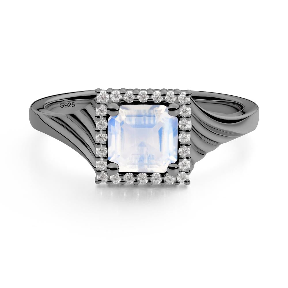 Geometric Halo Moonstone Statement Ring - LUO Jewelry #metal_black finish sterling silver
