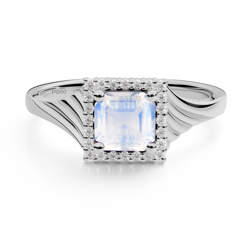 Geometric Halo Moonstone Statement Ring - LUO Jewelry #metal_platinum