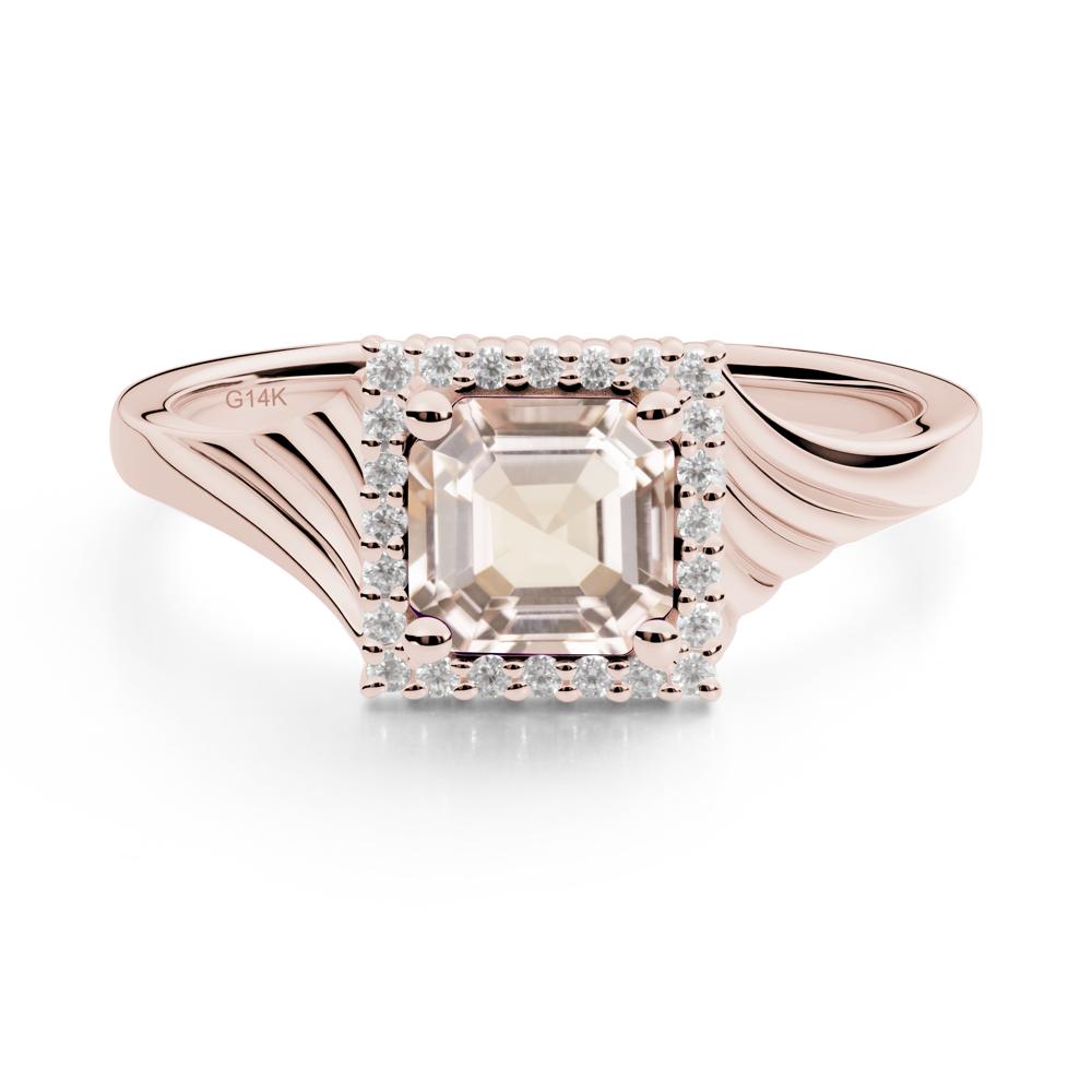 Asscher Cut Morganite Halo Ring - LUO Jewelry #metal_14k rose gold