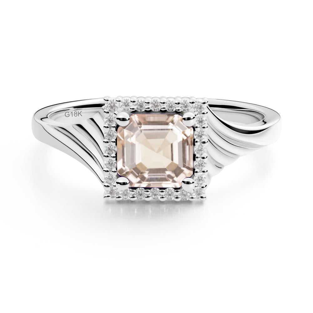 Asscher Cut Morganite Halo Ring - LUO Jewelry #metal_18k white gold