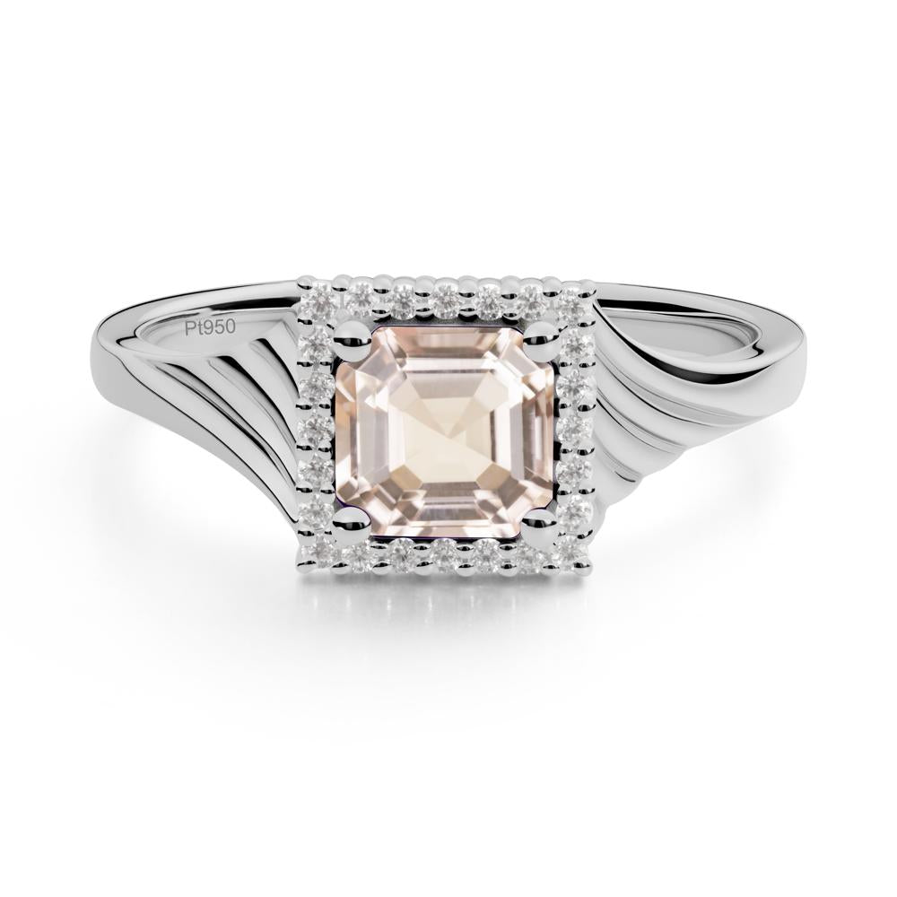 Asscher Cut Morganite Halo Ring - LUO Jewelry #metal_platinum