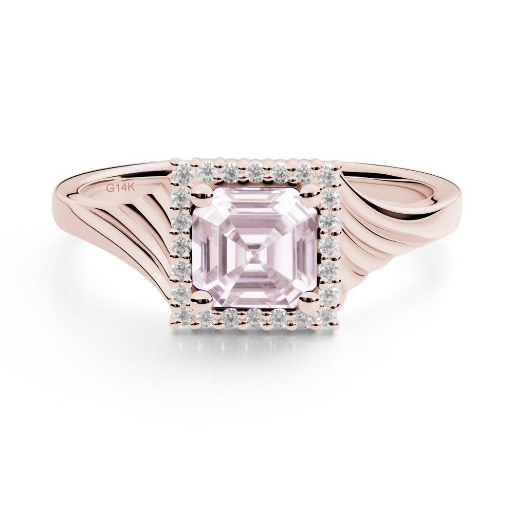 Geometric Halo Pink Cubic Zirconia Statement Ring - LUO Jewelry #metal_14k rose gold