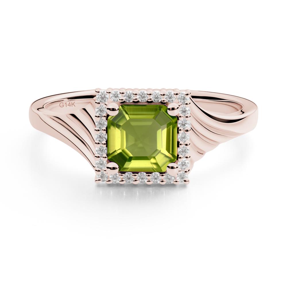 Asscher Cut Peridot Halo Ring - LUO Jewelry #metal_14k rose gold
