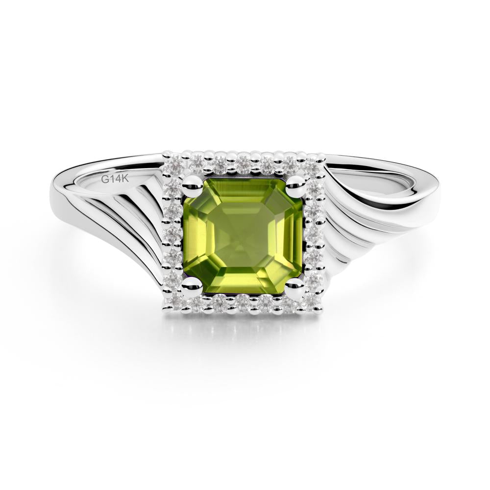 Asscher Cut Peridot Halo Ring - LUO Jewelry #metal_14k white gold