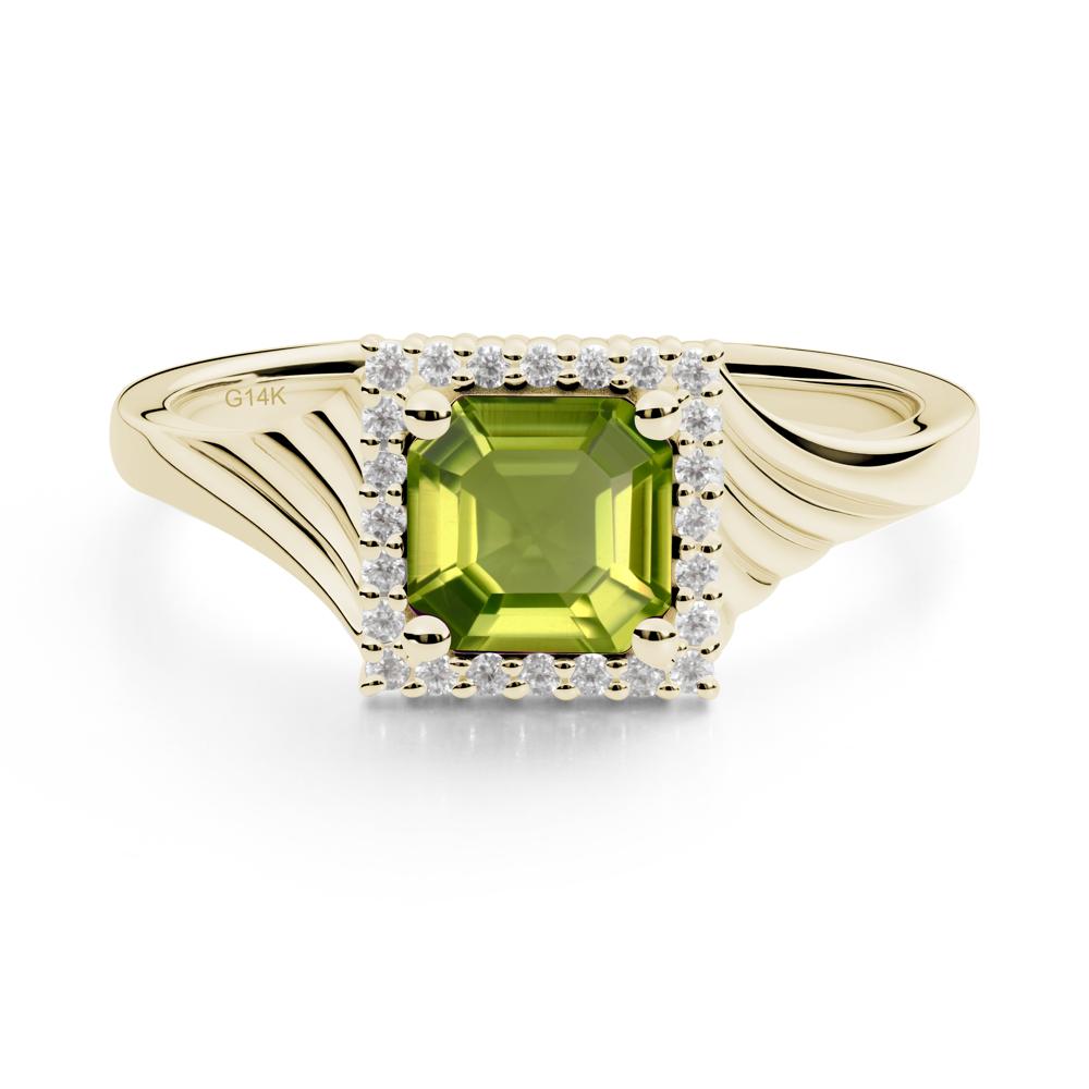 Asscher Cut Peridot Halo Ring - LUO Jewelry #metal_14k yellow gold