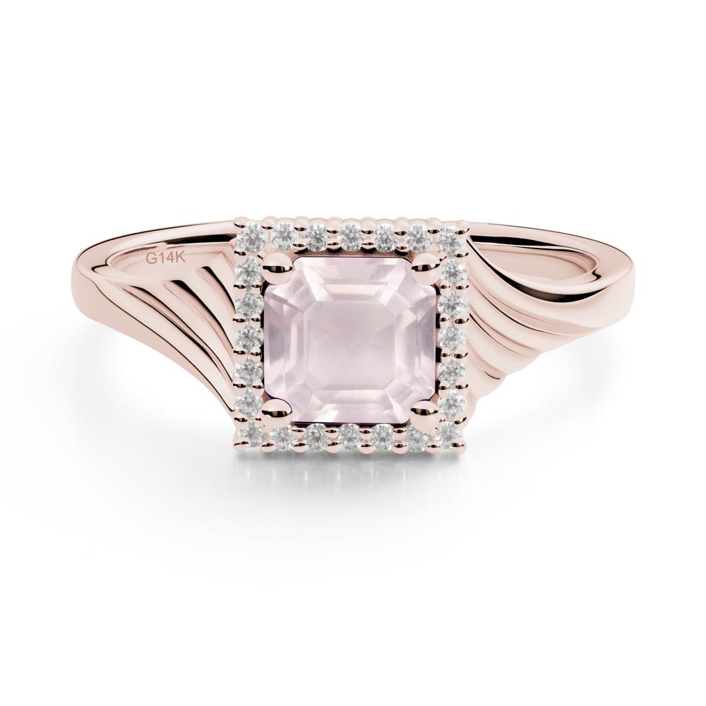 Asscher Cut Rose Quartz Halo Ring - LUO Jewelry #metal_14k rose gold