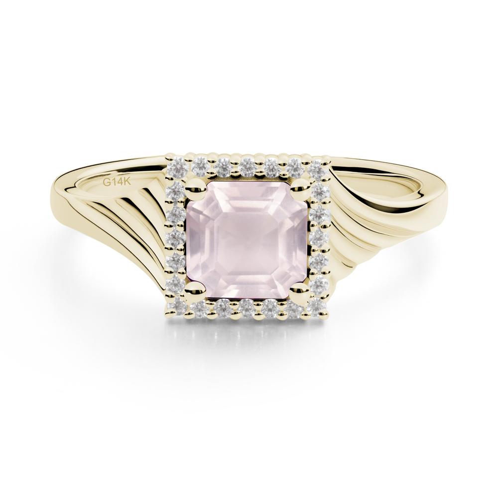 Asscher Cut Rose Quartz Halo Ring - LUO Jewelry #metal_14k yellow gold