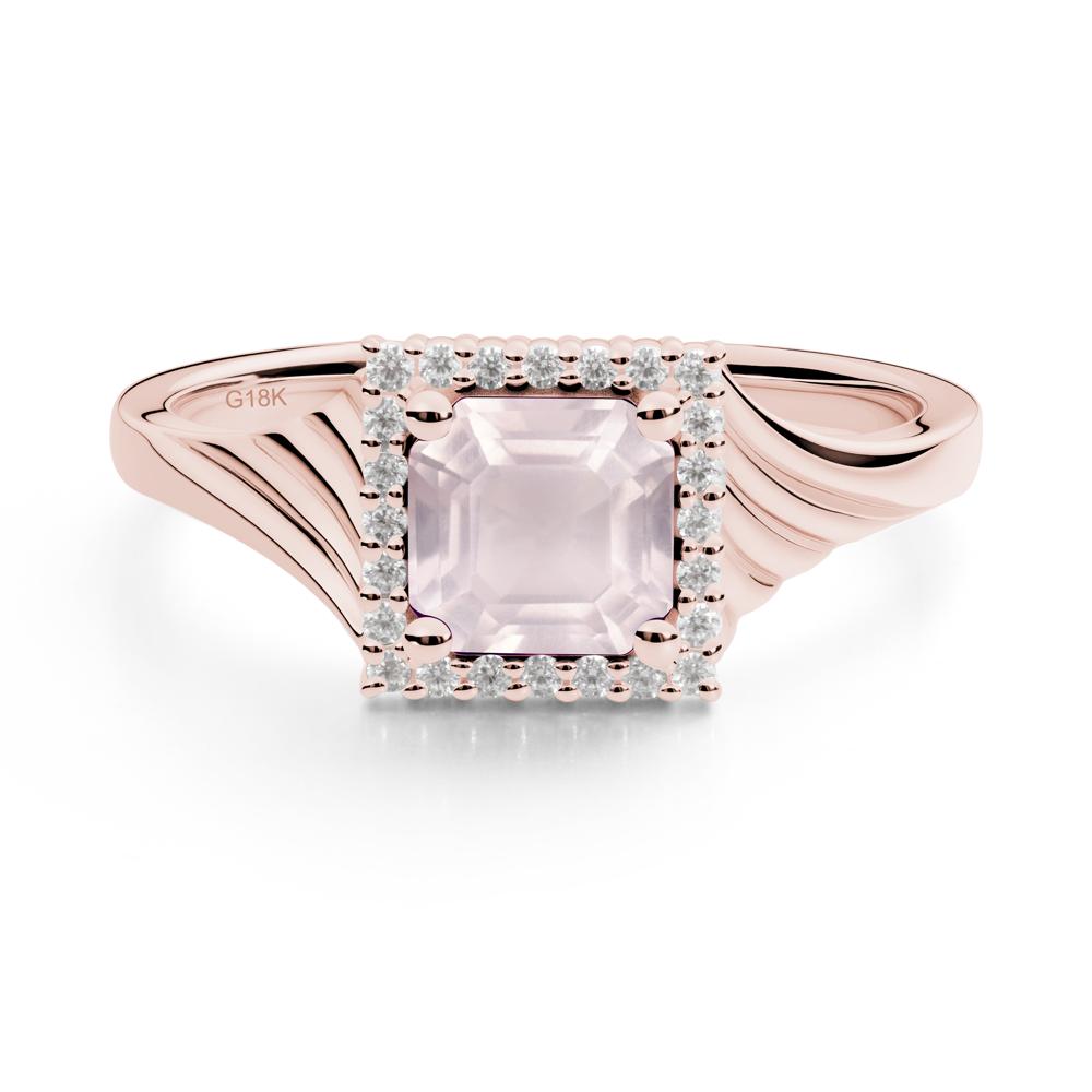 Asscher Cut Rose Quartz Halo Ring - LUO Jewelry #metal_18k rose gold