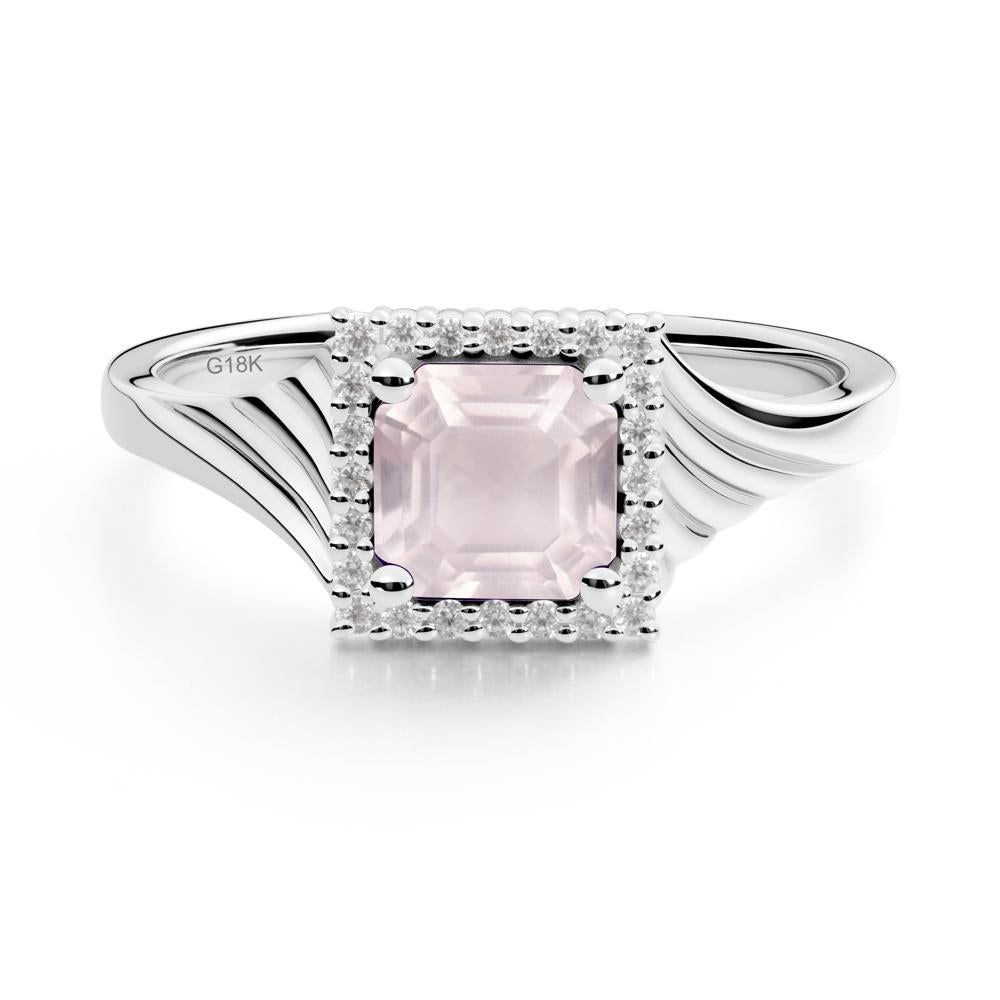 Asscher Cut Rose Quartz Halo Ring - LUO Jewelry #metal_18k white gold