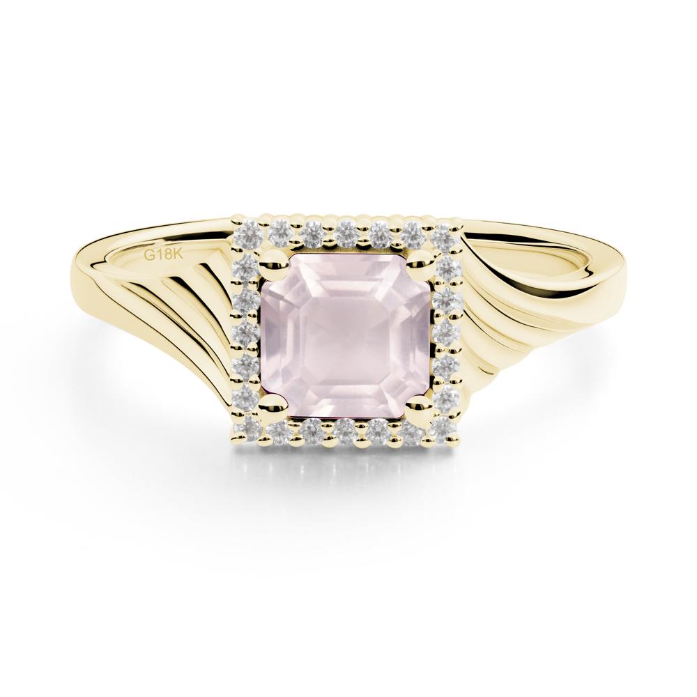 Asscher Cut Rose Quartz Halo Ring - LUO Jewelry #metal_18k yellow gold