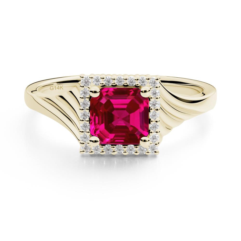 Asscher Cut Ruby Halo Ring - LUO Jewelry #metal_14k yellow gold