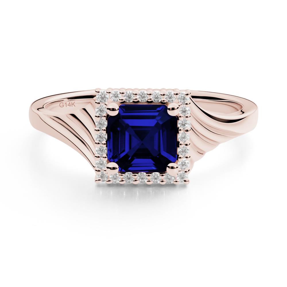 Asscher Cut Sapphire Halo Ring - LUO Jewelry #metal_14k rose gold