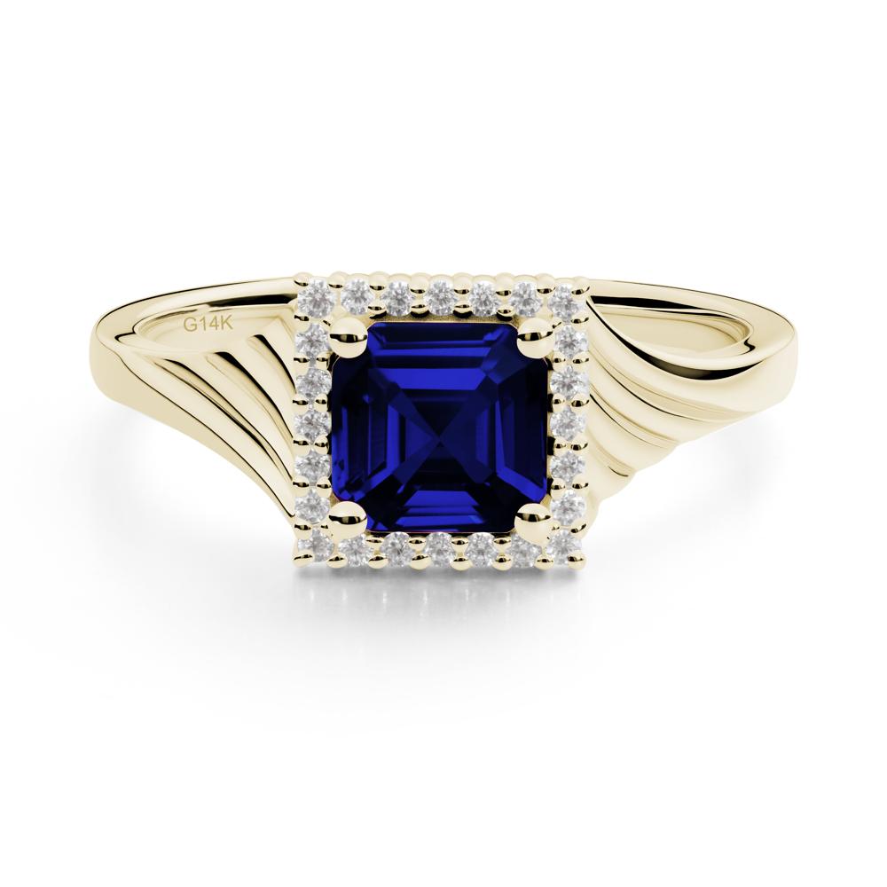 Asscher Cut Sapphire Halo Ring - LUO Jewelry #metal_14k yellow gold