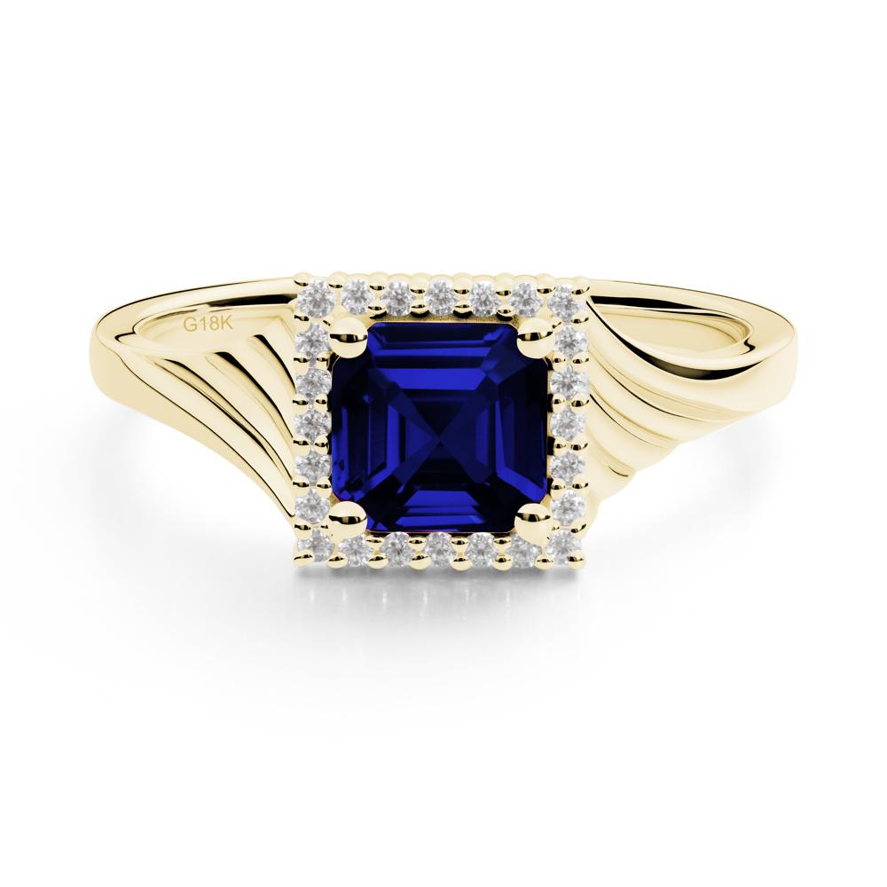 Asscher Cut Sapphire Halo Ring - LUO Jewelry #metal_18k yellow gold