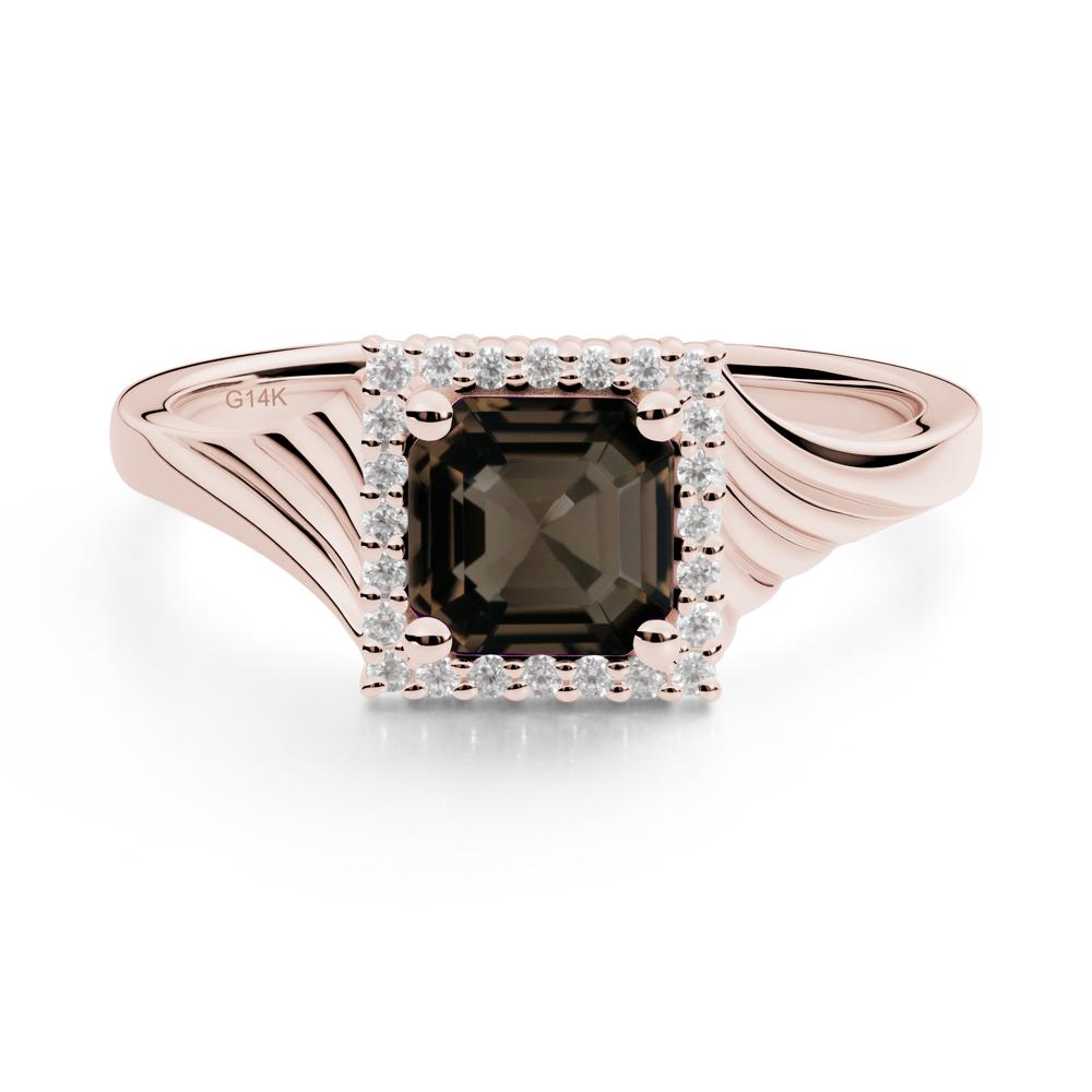 Geometric Halo Smoky Quartz Statement Ring - LUO Jewelry #metal_14k rose gold