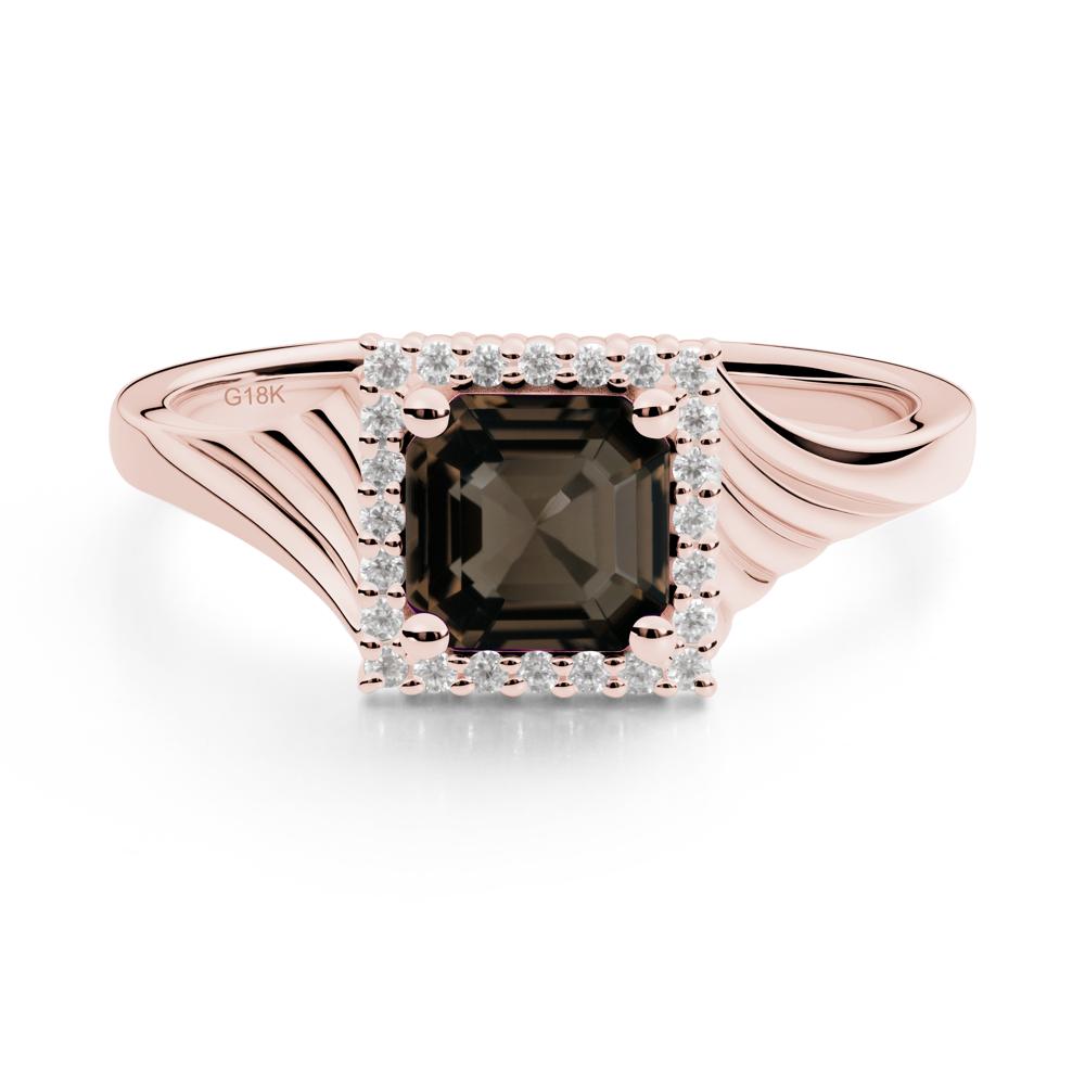 Geometric Halo Smoky Quartz Statement Ring - LUO Jewelry #metal_18k rose gold