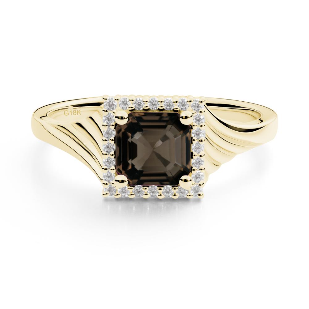 Geometric Halo Smoky Quartz Statement Ring - LUO Jewelry #metal_18k yellow gold