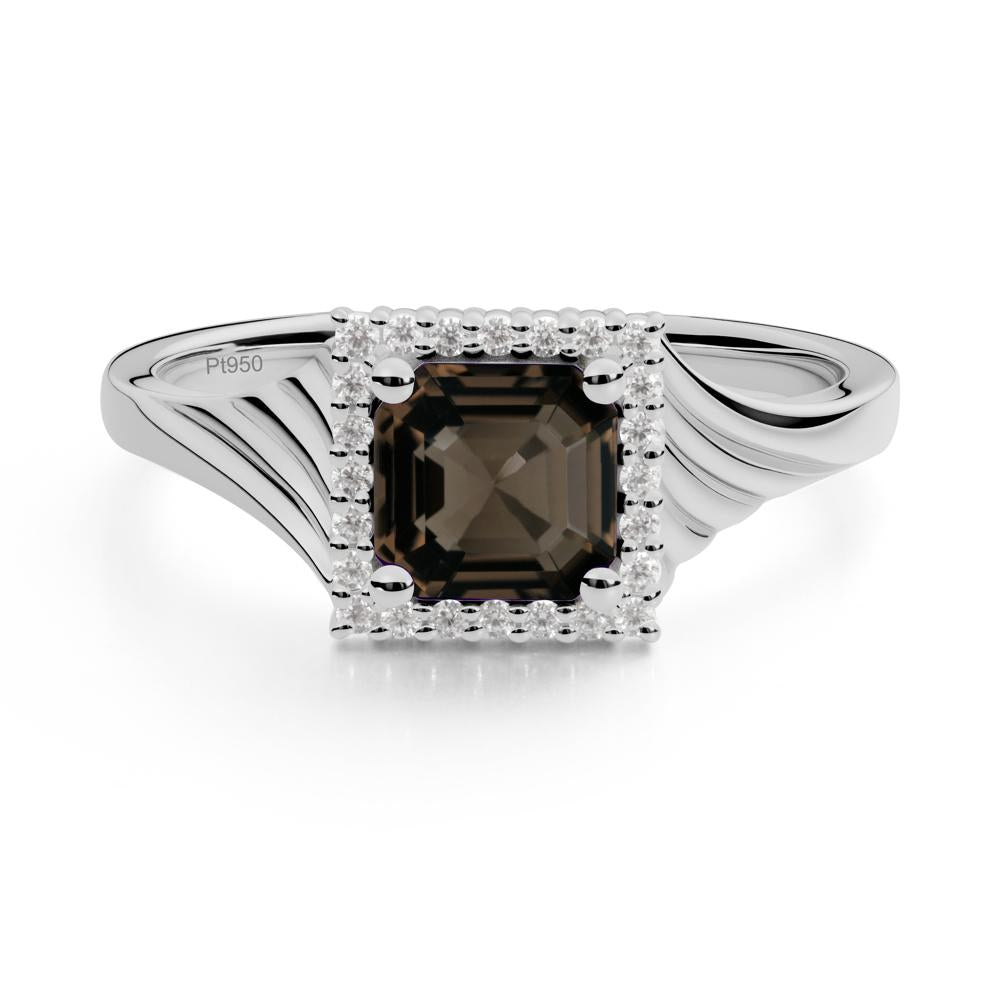 Geometric Halo Smoky Quartz Statement Ring - LUO Jewelry #metal_platinum