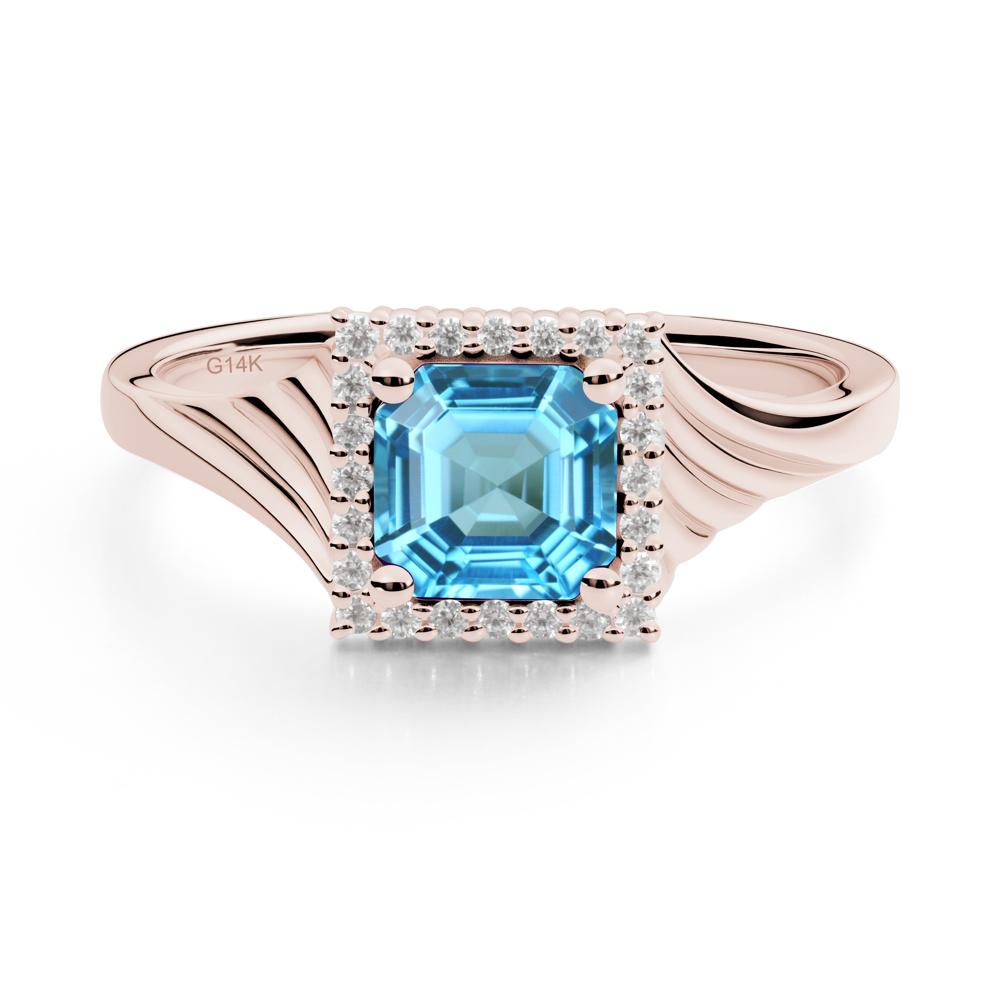 Geometric Halo Swiss Blue Topaz Statement Ring - LUO Jewelry #metal_14k rose gold