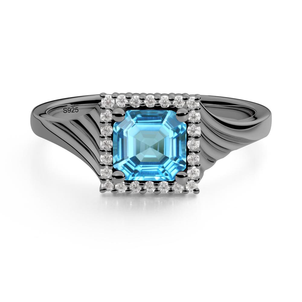 Geometric Halo Swiss Blue Topaz Statement Ring - LUO Jewelry #metal_black finish sterling silver