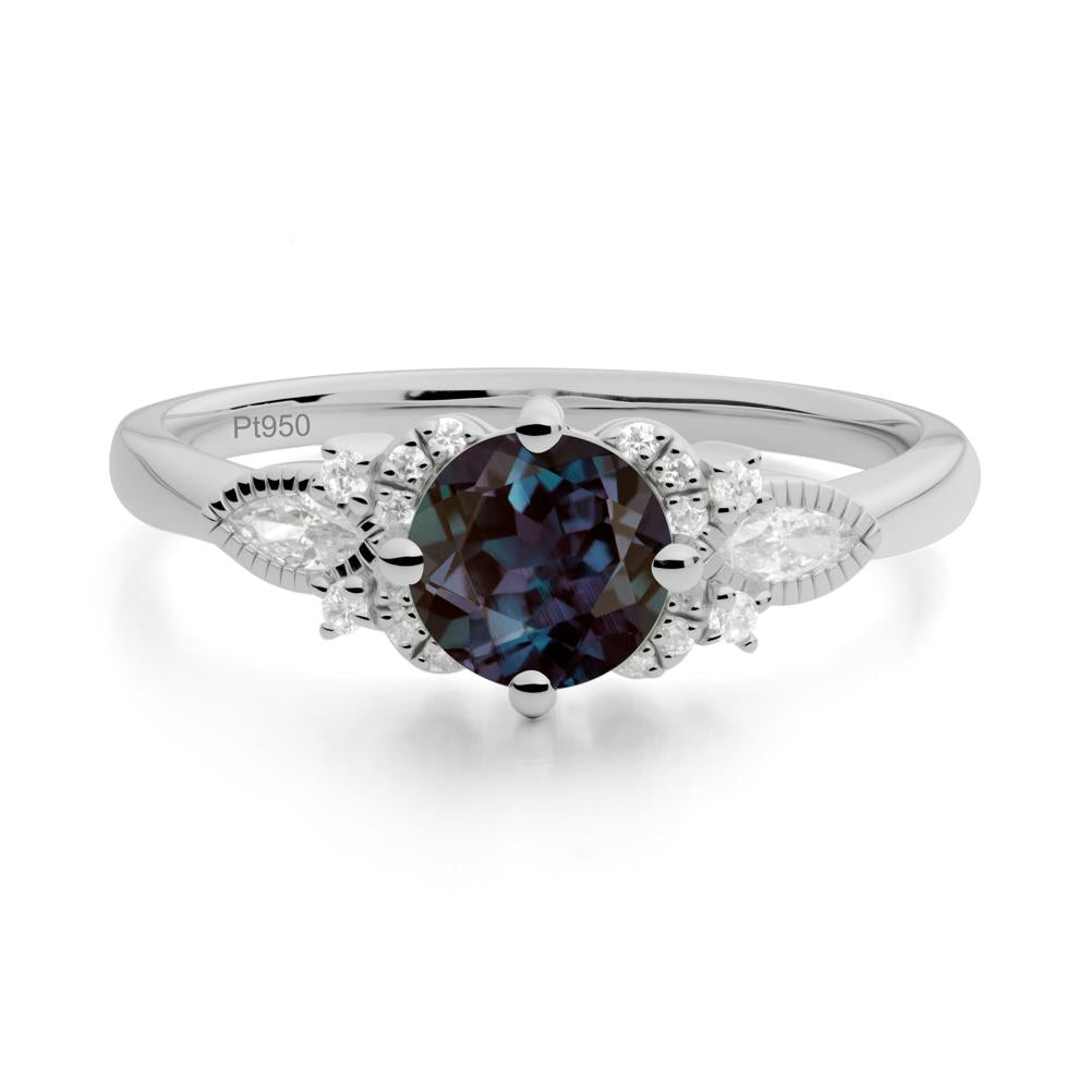Round Alexandrite Floral Statement Ring - LUO Jewelry #metal_platinum